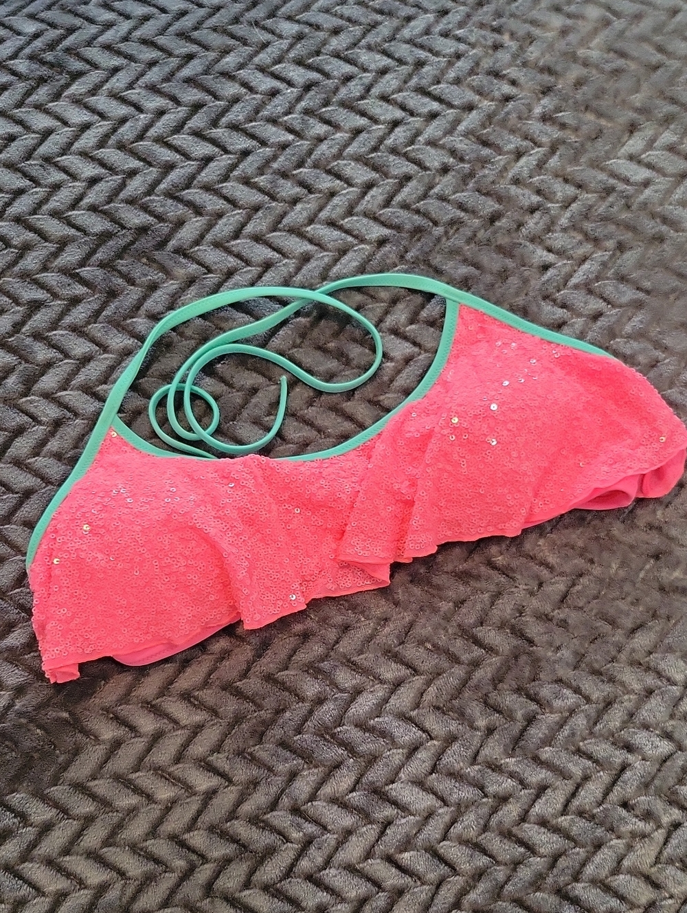 Victoria's Secret Hot Pink Sequin Bikini Top with Mint Trim